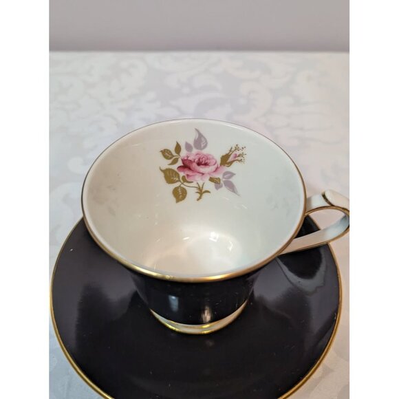 Vintage AYNSLEY Black Rose Teacup & Saucer - Picture 2 of 6
